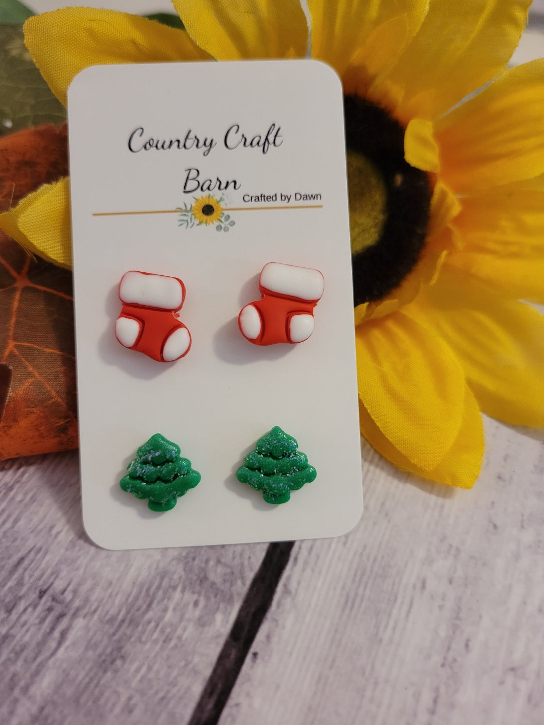🎄 Stocking Sparkle  – Red, White, Green Country Craft Barn Festive Post Earring Set (SS-002)
