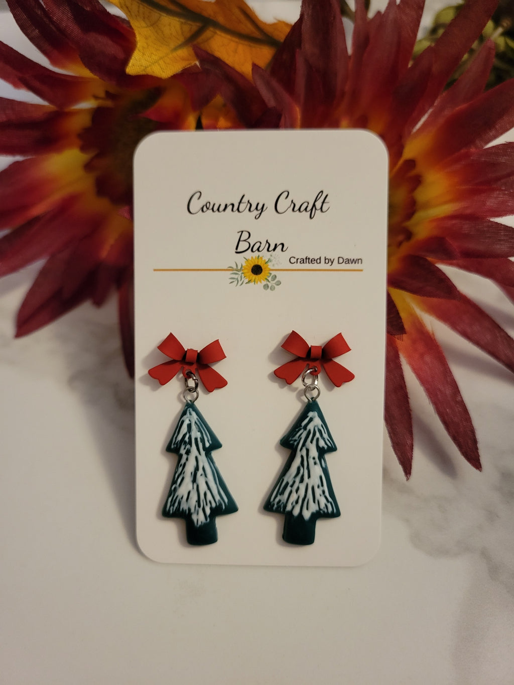 Snow-Kissed Sprigs - Green Country Craft Barn Earrings (E-426)
