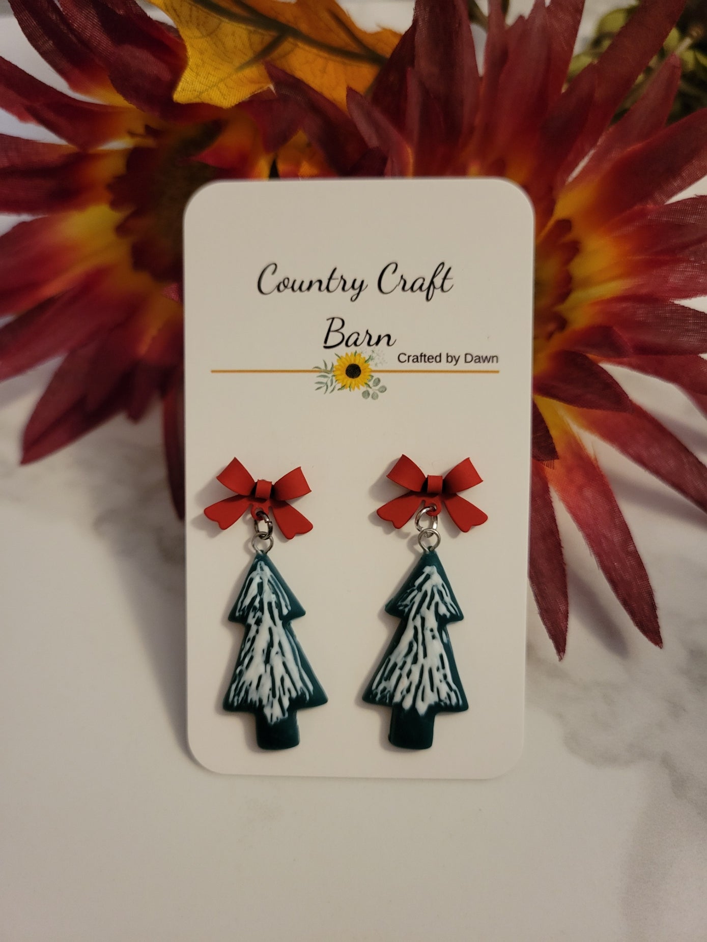 Snow-Kissed Sprigs - Green Country Craft Barn Earrings (E-426)