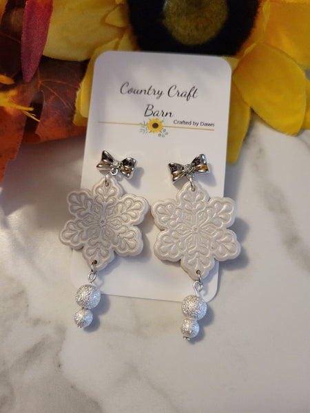 Frosted Wishes - White Country Craft Barn Earrings (E-433)
