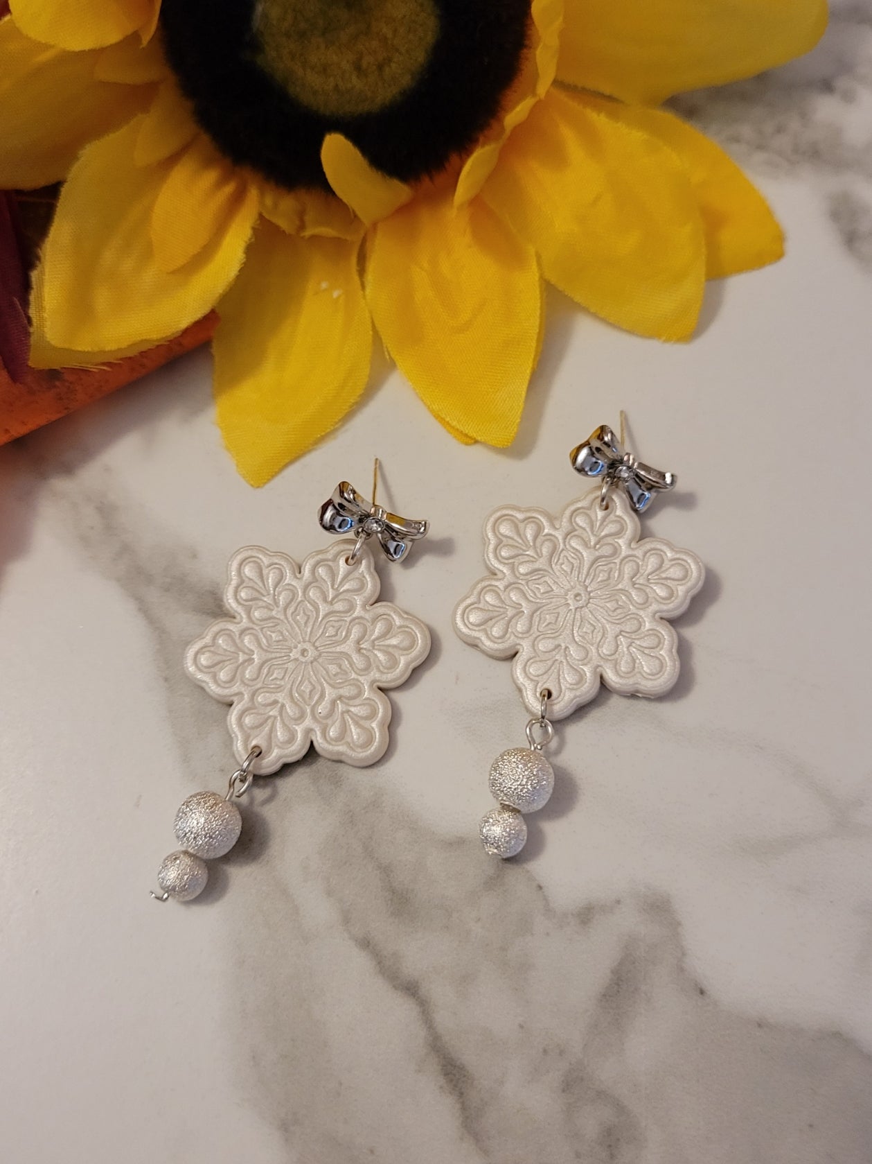 Frosted Wishes - White Country Craft Barn Earrings (E-433)