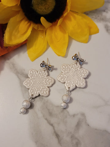 Frosted Wishes - White Country Craft Barn Earrings (E-433)