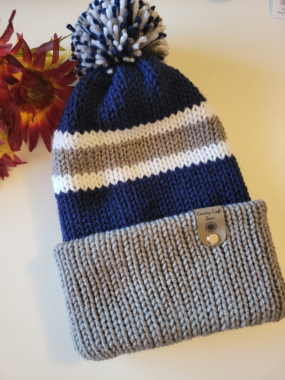 Reversible Knit Hat - Gray/Navy - Country Kraft Barn (KH-2022)
