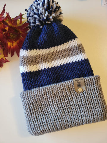Reversible Knit Hat - Gray/Navy - Country Kraft Barn (KH-2022)