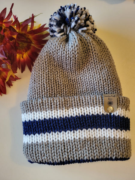 Reversible Knit Hat - Gray/Navy - Country Kraft Barn (KH-2022)