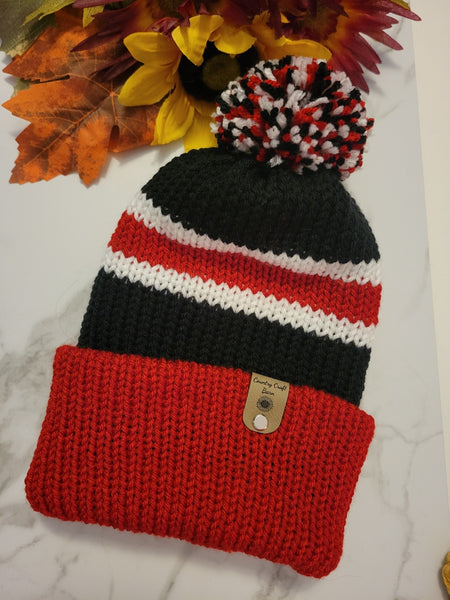 Team Spirit Reversible Knit Hat - Black/Red/White - Country Craft Barn Knit Hat (KH-907)