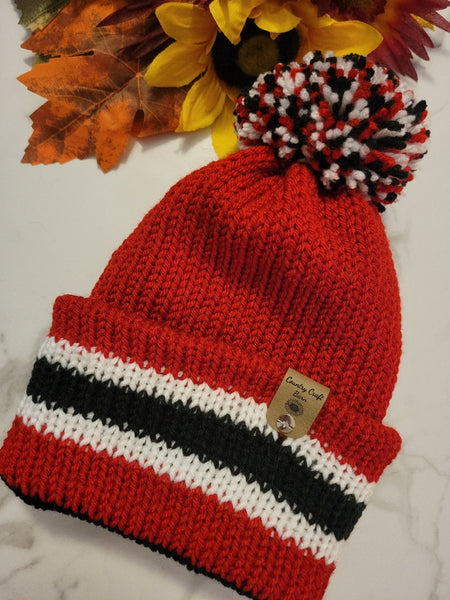 Team Spirit Reversible Knit Hat - Black/Red/White - Country Craft Barn Knit Hat (KH-907)