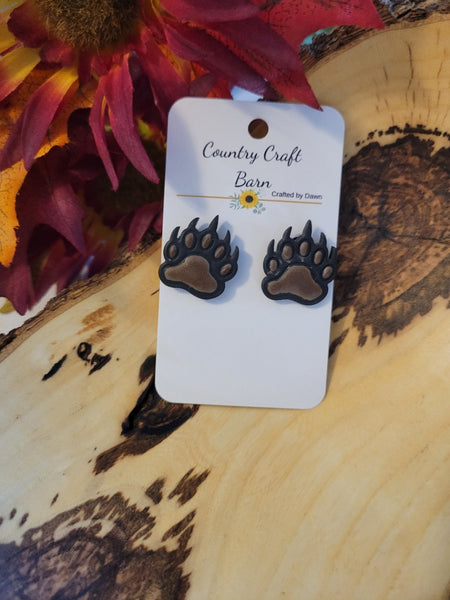 Roam Wild – Bear Paw Studs - Brown/Black Country Craft Barn Earrings (E-195)