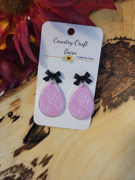 Bow & Blossom Beauties - Pink/Black Country Craft Barn Earrings (E-434)