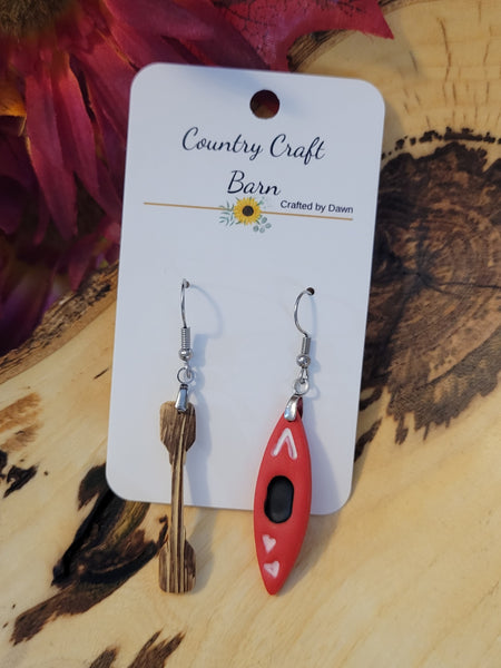 Lake Life -Red Country Craft Barn Canoe Earrings (E-438)