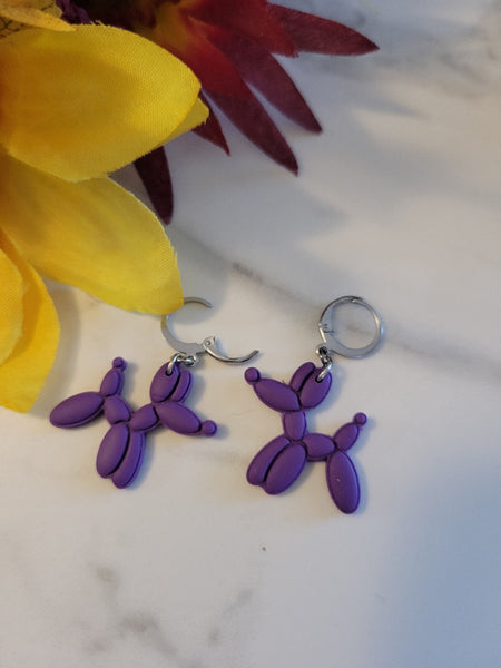 Party Pup - Purple Country Craft Barn Huggie Earrings (E-435)