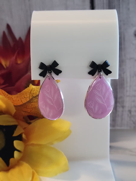 Bow & Blossom Beauties - Pink/Black Country Craft Barn Earrings (E-434)