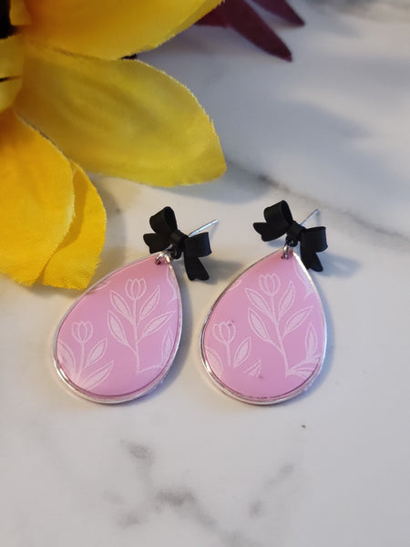 Bow & Blossom Beauties - Pink/Black Country Craft Barn Earrings (E-434)