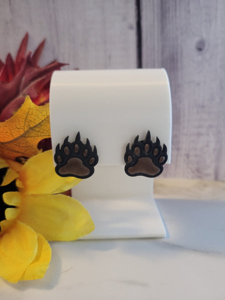 Roam Wild – Bear Paw Studs - Brown/Black Country Craft Barn Earrings (E-195)