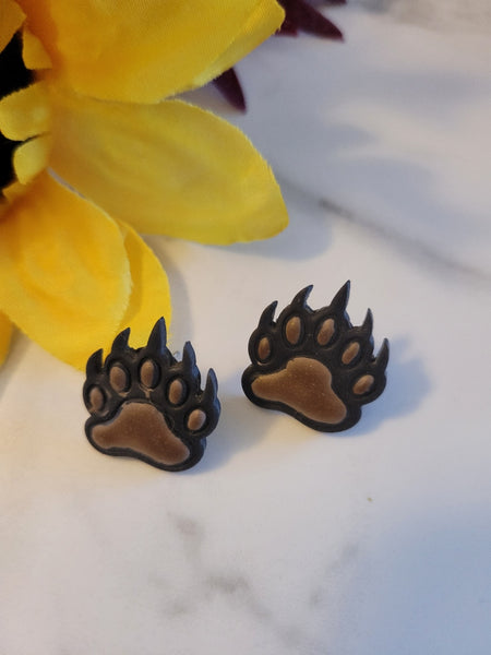 Roam Wild – Bear Paw Studs - Brown/Black Country Craft Barn Earrings (E-195)