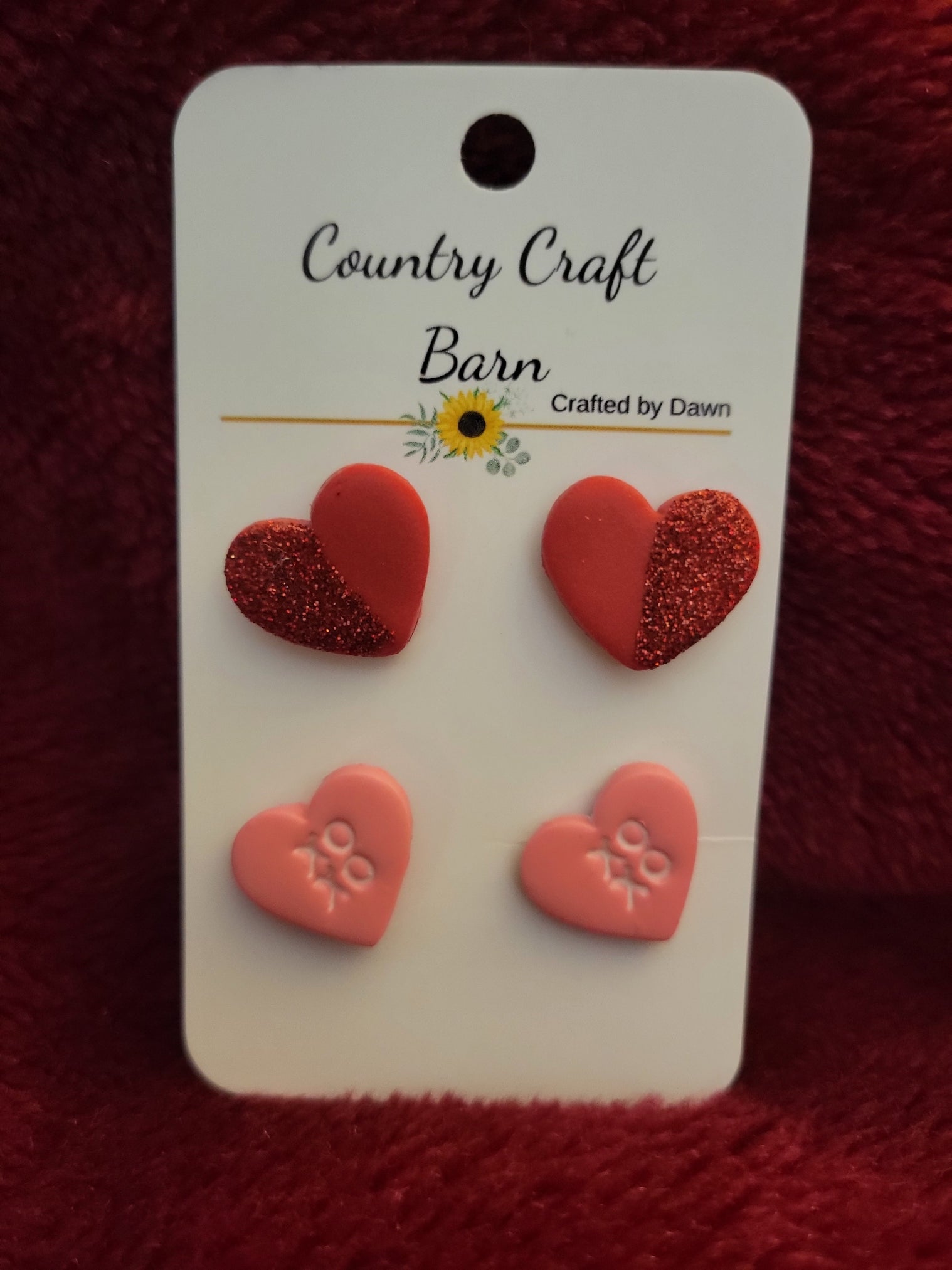 Sweethearts Duo - Red/Pink Country Craft Barn Post Pack Earrings (SS-005)