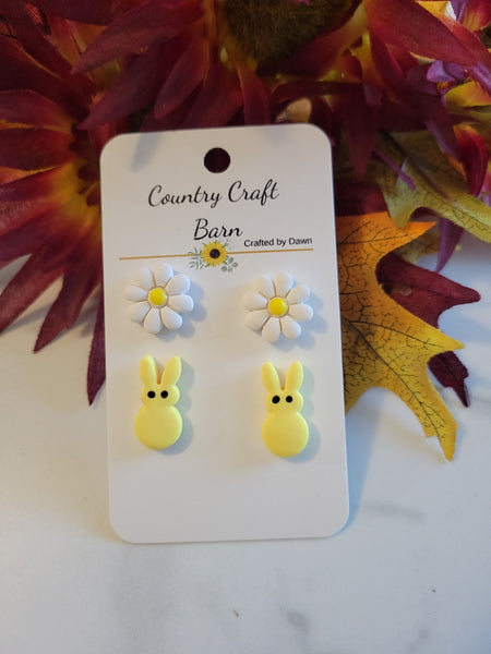 Bunny & Bloom Mini Set - Yellow/White Country Craft Barn Post Pack Earrings (SS-006)