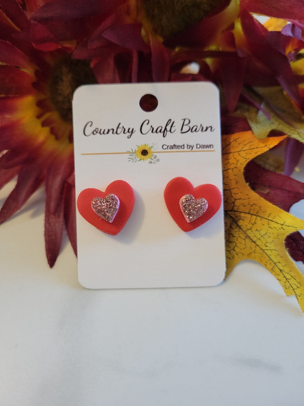 Sweetheart Sparkle Studs - Red/Pink Country Craft Barn Little One Post Earrings (M-004)
