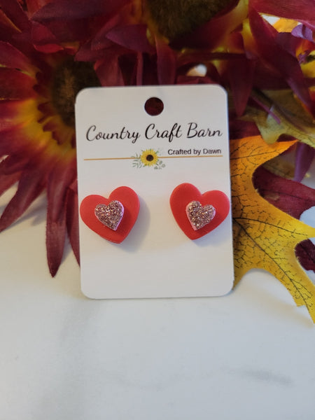 Sweetheart Sparkle Studs - Red/Pink Country Craft Barn Little One Post Earrings (M-004)