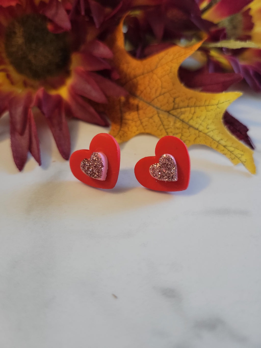 Sweetheart Sparkle Studs - Red/Pink Country Craft Barn Little One Post Earrings (M-004)