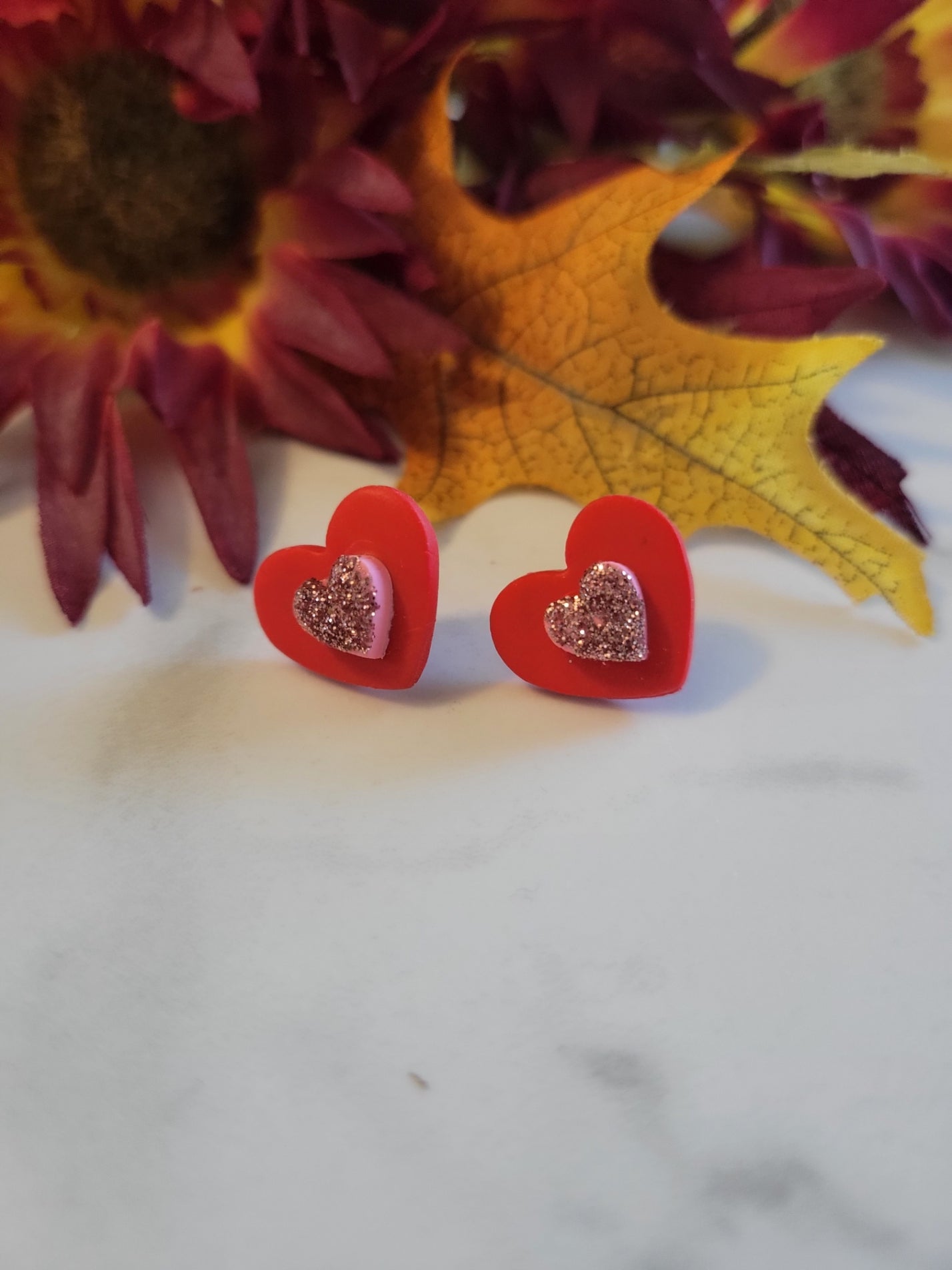Sweetheart Sparkle Studs - Red/Pink Country Craft Barn Little One Post Earrings (M-004)