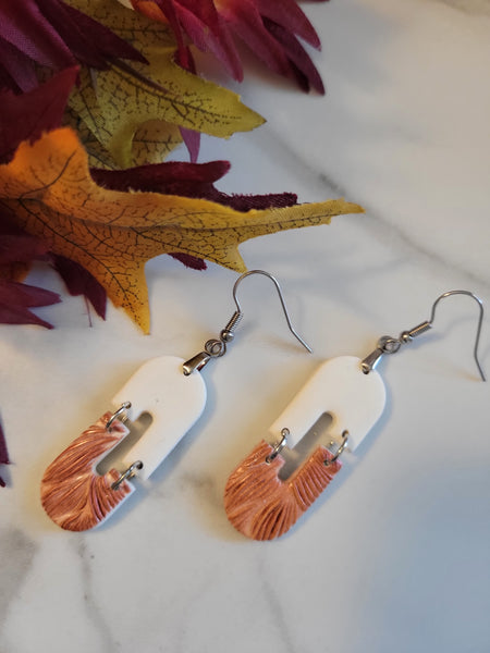 Copper Maple Breeze - Copper/White Country Craft Barn Earrings (E-447)
