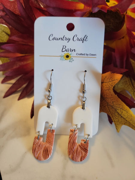 Copper Maple Breeze - Copper/White Country Craft Barn Earrings (E-447)