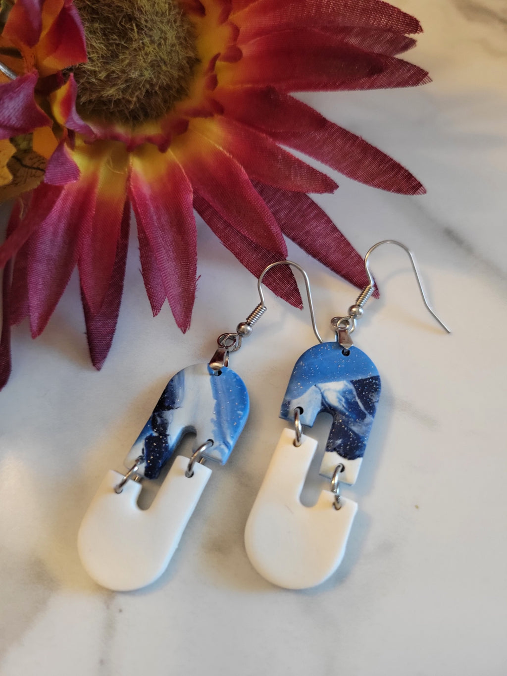 Arctic Mist Arches - Blue/White Country Craft Barn Earrings (E-446)
