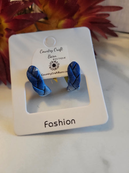 Skyline Braid Hoops - Blue Country Craft Barn Huggie Hoop Earrings (E-452)