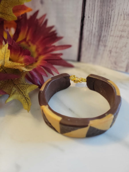 Harvest Mosaic Magnetic Cuff - Brown/Gold Country Craft Barn Bracelet (B-377)
