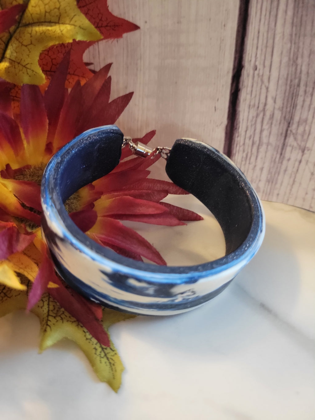 Skyfall Marble Cuff - Blue/White Country Craft Barn Bracelet (B-379)