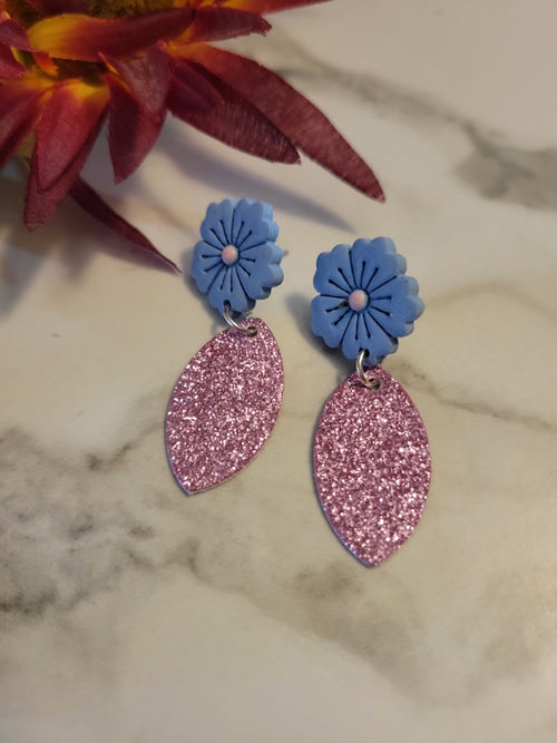 Bubblegum Blossom Drops - Pink/Blue Country Craft Barn Earrings (E-450)