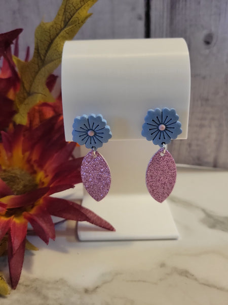 Bubblegum Blossom Drops - Pink/Blue Country Craft Barn Earrings (E-450)