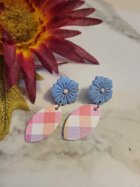 Pastel Picnic Petals - Pink/Blue Country Craft Barn Earrings (E-451)