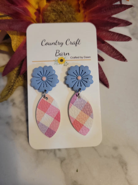 Pastel Picnic Petals - Pink/Blue Country Craft Barn Earrings (E-451)