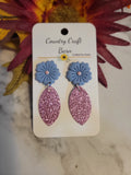 Bubblegum Blossom Drops - Pink/Blue Country Craft Barn Earrings (E-450)