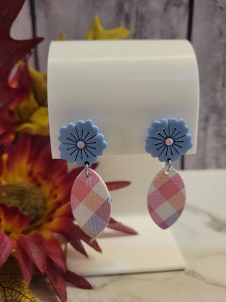 Pastel Picnic Petals - Pink/Blue Country Craft Barn Earrings (E-451)