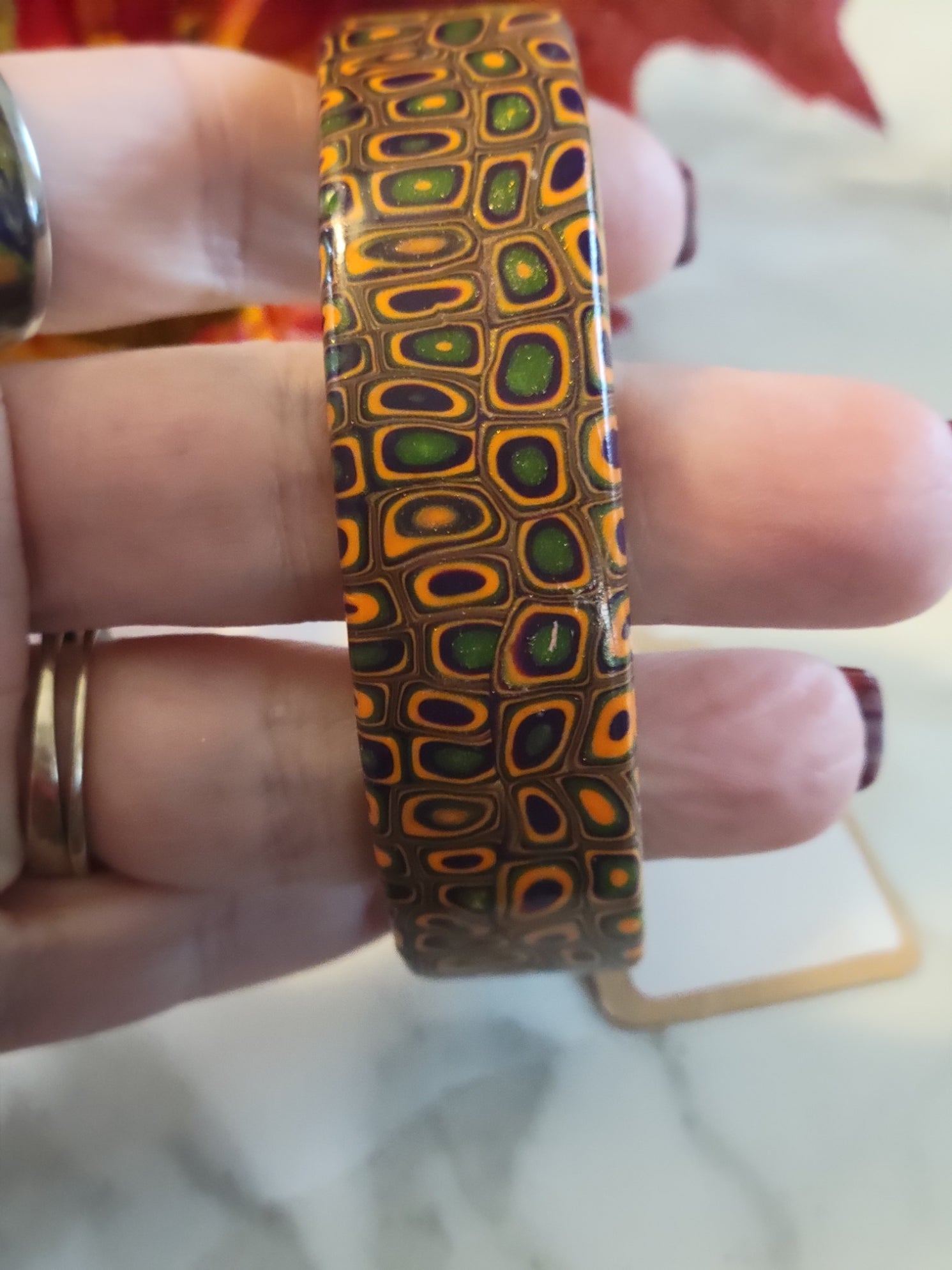 Groovy Grid Magnetic Cuff - Purple/Orange/Olive Country Craft Barn Bracelet (B-380)
