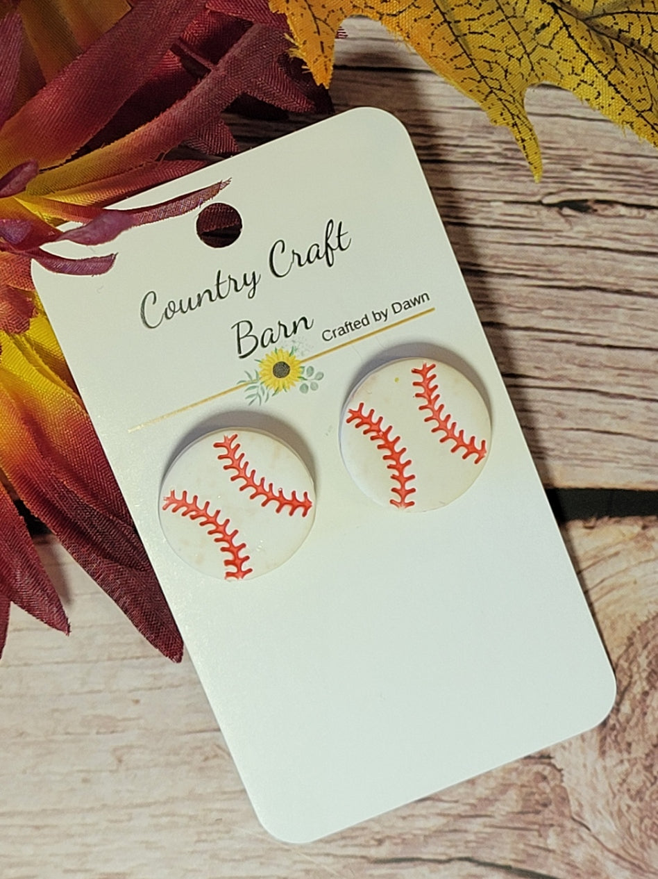 Game Day Baseball -  Red/White Country Craft Barn Earrings (E-465)