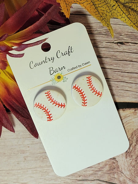 Game Day Baseball -  Red/White Country Craft Barn Earrings (E-465)