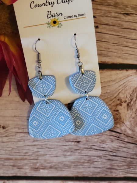Nordic Tile Stack -  Blue/White Country Craft Barn Earrings (E-460)