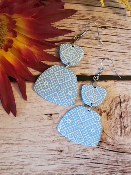 Nordic Tile Stack -  Blue/White Country Craft Barn Earrings (E-460)