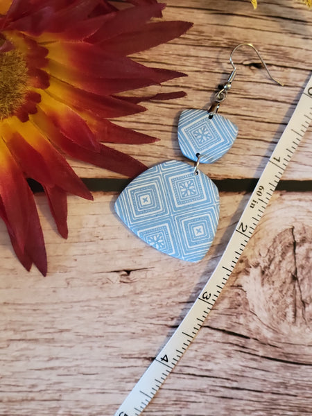 Nordic Tile Stack -  Blue/White Country Craft Barn Earrings (E-460)