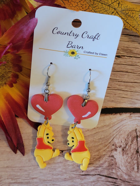 Honeybear Heart - Red Country Craft Barn Earrings (E-456)