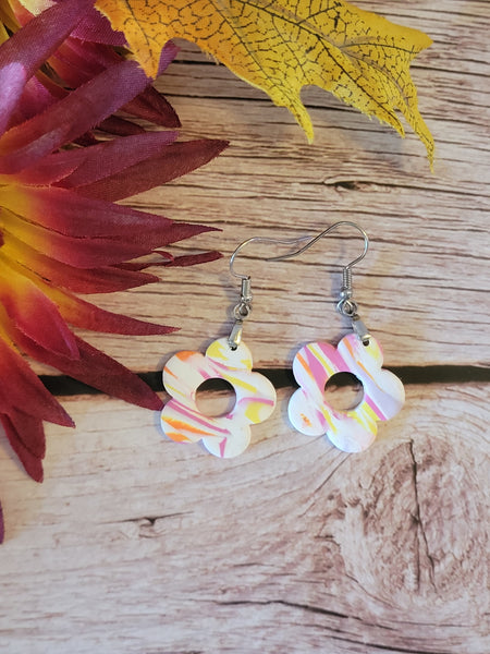Painted Petal Whirl- Pink/White Country Craft Barn Earrings (E-455)