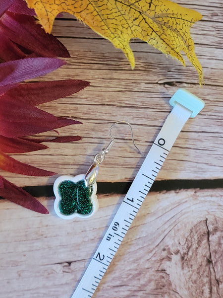 Emerald Glitter Pop -  Green/White Country Craft Barn Earrings (E-459)