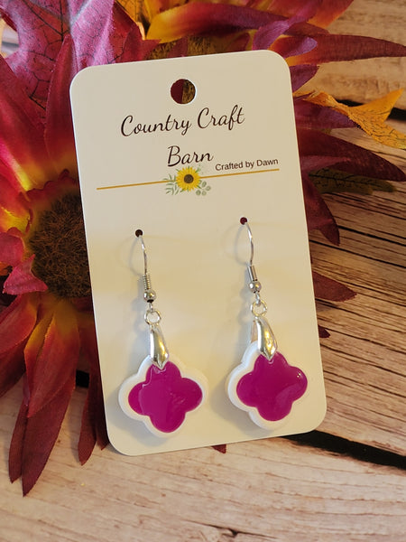 Pink Pop Flower - Pink/White Country Craft Barn Earrings (E-454)