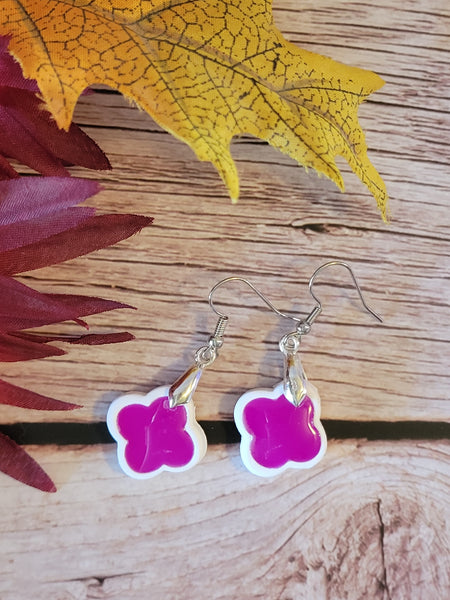 Pink Pop Flower - Pink/White Country Craft Barn Earrings (E-454)