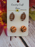 Game Day Duo Set – Football & Basketball Polymer Clay - Multi Country Craft Barn Stud Set Earrings (SS-008)