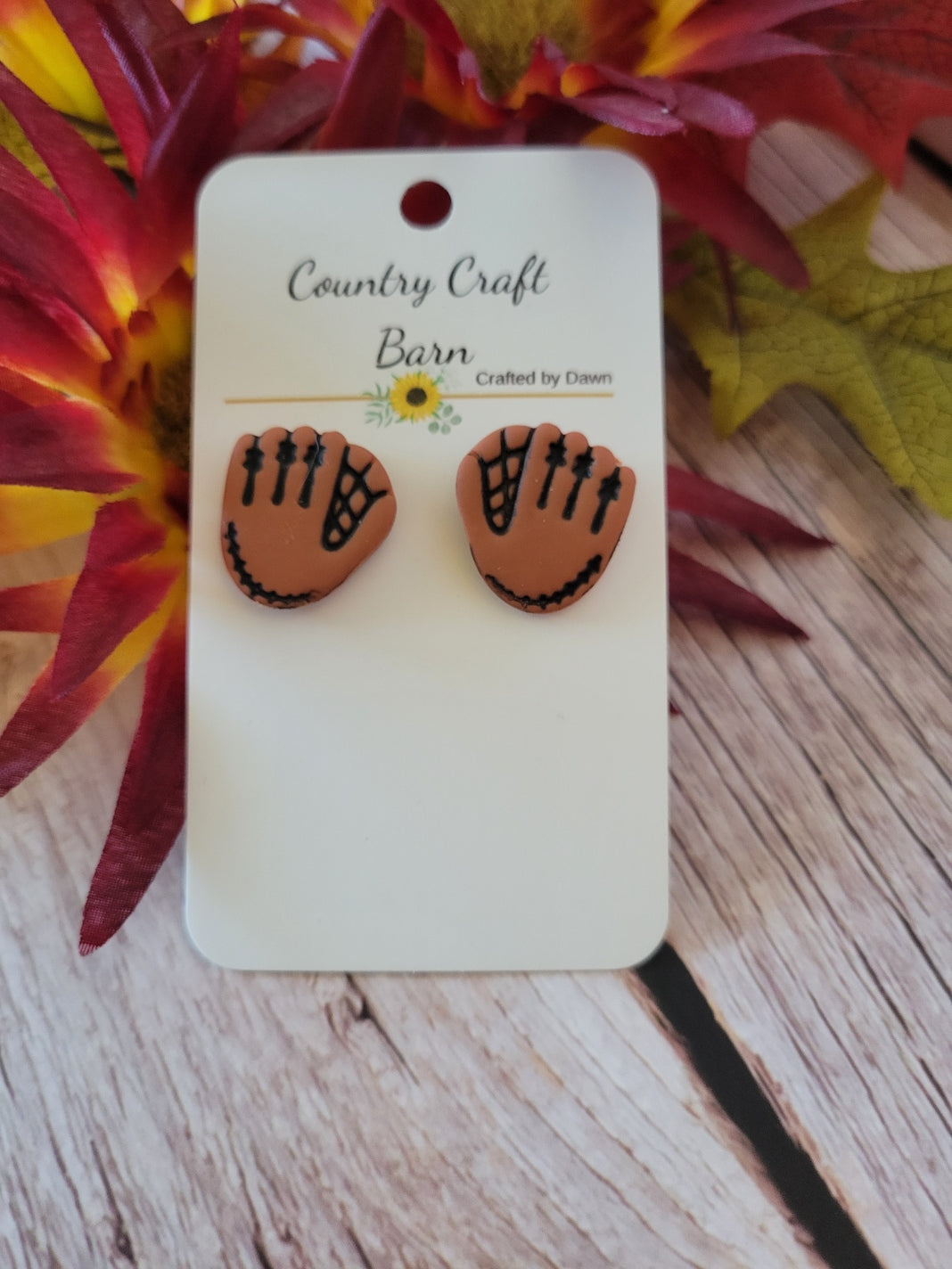 Dugout Mitt - Brown Country Craft Barn Earrings (E-071)